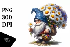 Small Gnome Carrying Large Daisy Bouquet | Clipart Product Image 1