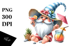 Whimsical Watercolor Gnome Drinking Cocktail PNG Product Image 1