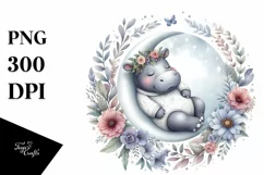 Baby Hippo Sleeping on the Moon | Clipart Product Image 4