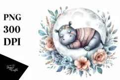 Baby Hippo Sleeping on the Moon | Clipart Product Image 1
