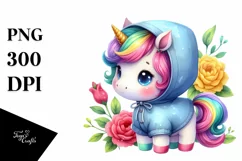 colorful Cute Unicorn Wearing Raincoat PNG Product Image 3