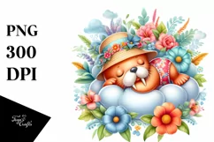 Cute Baby Walrus on the Cloud | Clipart Product Image 4