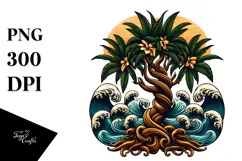 Vintage Tropical Tree Waves Clipart PNG Product Image 1