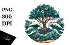 Vintage Tropical Tree Waves Clipart PNG Product Image 1
