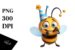 Cute Bee with Party Hat PNG Product Image 1