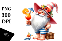 Whimsical Watercolor Gnome Drinking Cocktail PNG Product Image 1