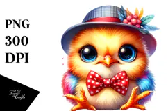 Colorful Baby Chicken with Bowtie PNG Product Image 1