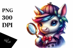 colorful Unicorn Wearing Detective Magnifying PNG Product Image 3