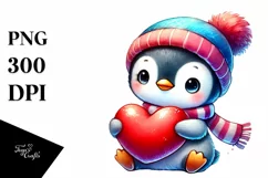 Cute Baby Penguin with Heart PNG Product Image 1