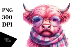 a Cute Angry Pink Highland Cow PNG Product Image 1