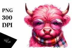 a Cute Angry Pink Highland Cow PNG Product Image 1