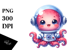 Cute Baby Octopus with Astronaut Helmet PNG Product Image 1