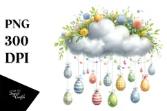 Pastel Watercolor Cloud with Hanging Eggs PNG Product Image 1
