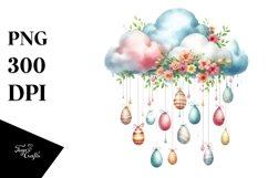Pastel Watercolor Cloud with Hanging Eggs PNG Product Image 1