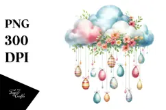 Pastel Watercolor Cloud with Hanging Eggs PNG Product Image 1