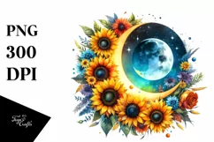 Vibrant Half Moon with Sunflowers Clipart, Transparent PNG Product Image 1
