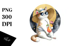 Watercolor Cat in Beachwear PNG Product Image 1