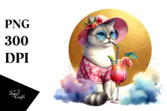 Watercolor Cat in Beachwear PNG Product Image 1