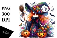 Vibrant Halloween Witch Watercolor Sublimation Clipart Product Image 1