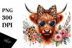 Elegant Highland Cow with Sunglasses PNG Product Image 3