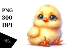 Watercolor Big Eyes Goofy Teeth Baby Chick Sitting Product Image 1