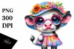 Cute Baby Cow Dressed for Summer PNG Product Image 1