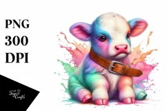 colorful Cow with Belt PNG Product Image 1