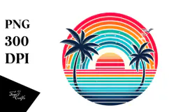 Retro Tropical Rainbow Sunset, PNG Clipart Product Image 1