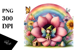 Fairy House, Large Flower, Striking Rainbow | Clipart Product Image 1