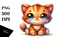 Cute Brownish Plush Cat | Colorful Watercolor Product Image 1