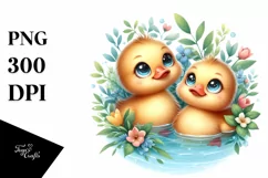 Ducklings in a Pond |T-shirt, Mug PNG Product Image 1