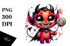 Funny Demon with Lollipop Watercolor PNG Product Image 1
