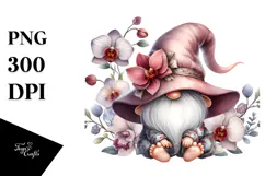 Cute Gnome with Big Hat and Magnolia, PNG Product Image 1