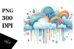 Vibrant Colorful Cloud Watercolor PNG Product Image 1
