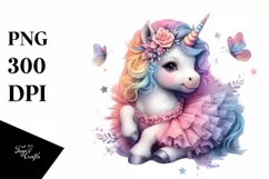 colorful Unicorn Wearing Tutu PNG Product Image 3
