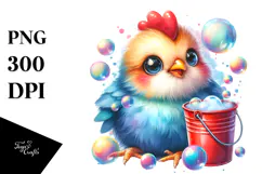 Smiling Baby Rooster with Bubble Bucket PNG Product Image 1