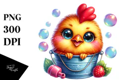 Smiling Baby Rooster with Bubble Bucket PNG Product Image 1