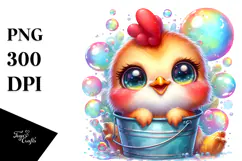 Smiling Baby Rooster with Bubble Bucket PNG Product Image 1