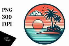 Tshirt Style Retro Tropical Island Sunset Clipart Product Image 1