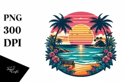 Tshirt Style Retro Tropical Island Sunset Clipart Product Image 1