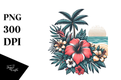 Vintage Tropical Flower Beach Clipart PNG Product Image 1