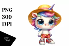 a Baby Unicorn with Sun Hat Clipart Product Image 1