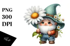 Watercolor Cute Baby Gnome with Daisy Frame PNG Product Image 1