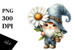 Watercolor Cute Baby Gnome with Daisy Frame PNG Product Image 1