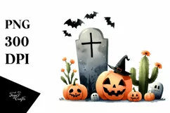 Simple Funny Halloween Clipart with Tombstone, High-Res PNG Product Image 1