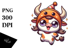 Playful Cow with Party Hat PNG Product Image 1