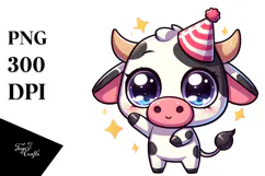 Playful Cow with Party Hat PNG Product Image 1