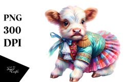 Colorful Watercolor Image of Baby Highland Cow with Minuet Product Image 1