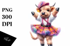 colorful Highland Cow with Minuet Dancer's Outfit PNG Product Image 3