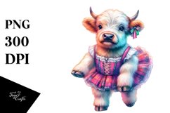 colorful Highland Cow with Minuet Dancer&#039;s Outfit PNG Product Image 1